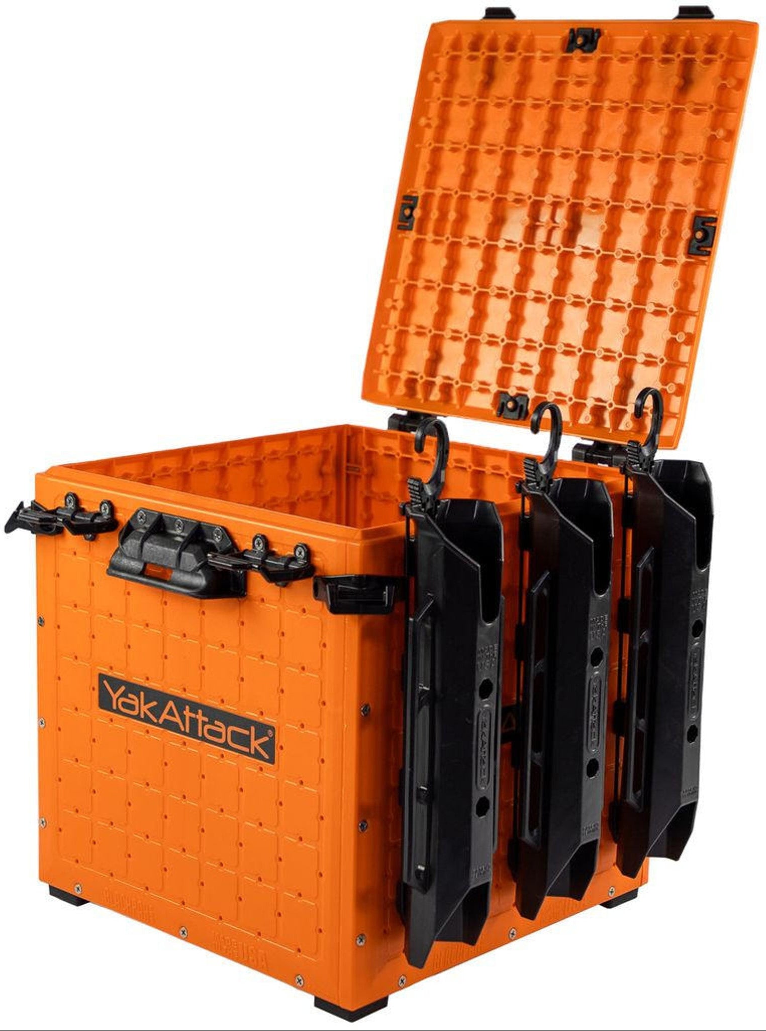 YakAttack BlackPak Pro Kayak Fishing Crate [13x13 - Orange - Open]