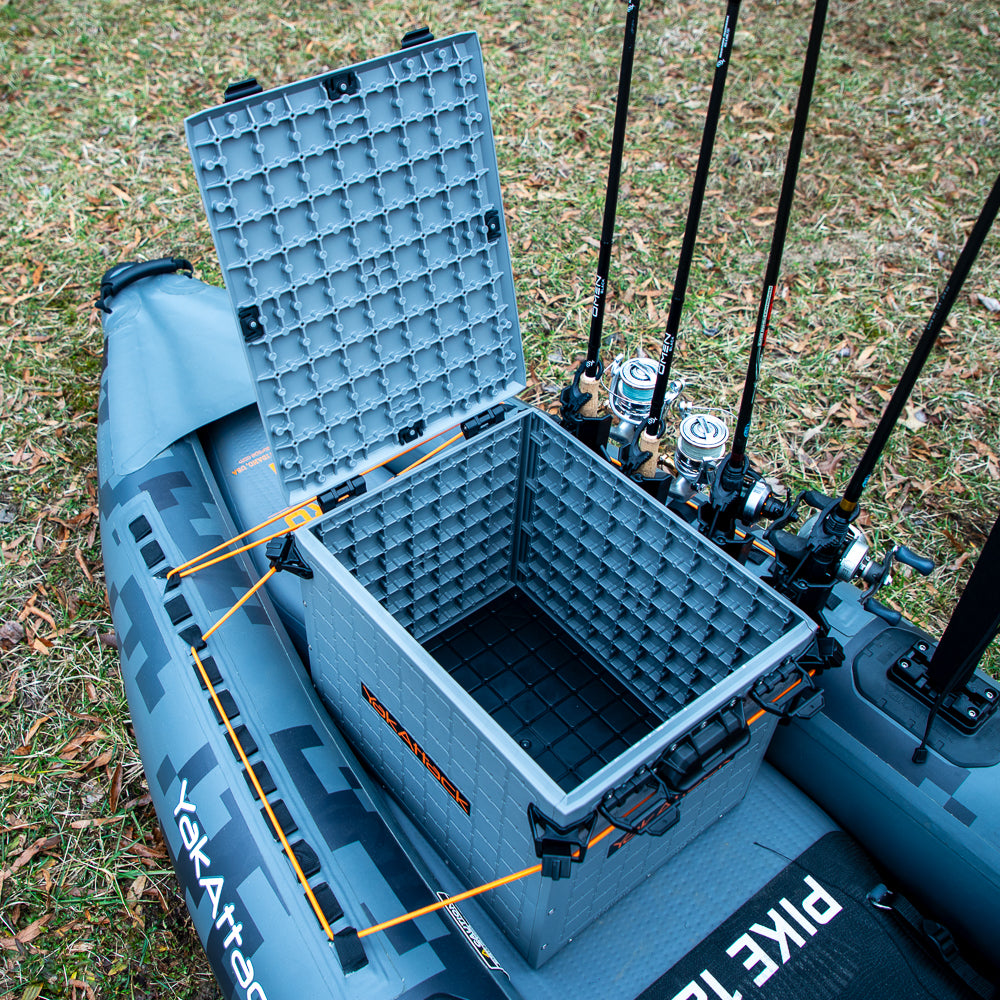 YakAttack BlackPak Pro Kayak Fishing Crate [13x16 - Battleship Grey - Installed/Open]