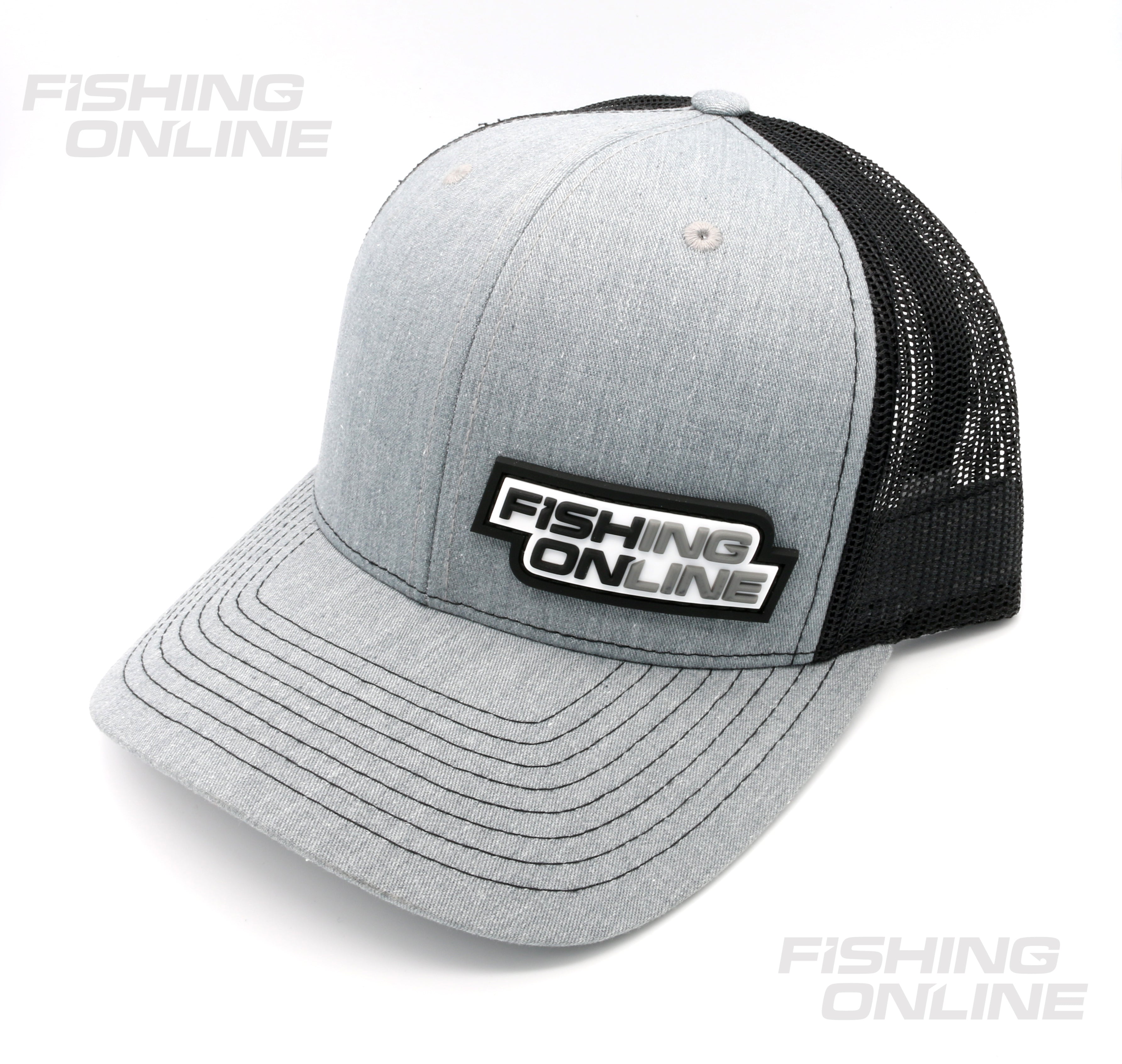 Fishing Online Trucker Hat [ 3D PVC Rubber Logo - Grey/Black]